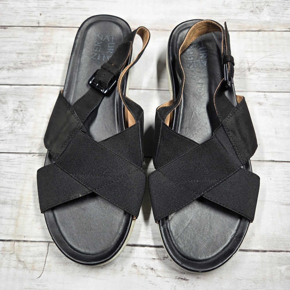 Naturalizer Eliza Slingback Platform Sandal Women 10M Black Leather Elastic